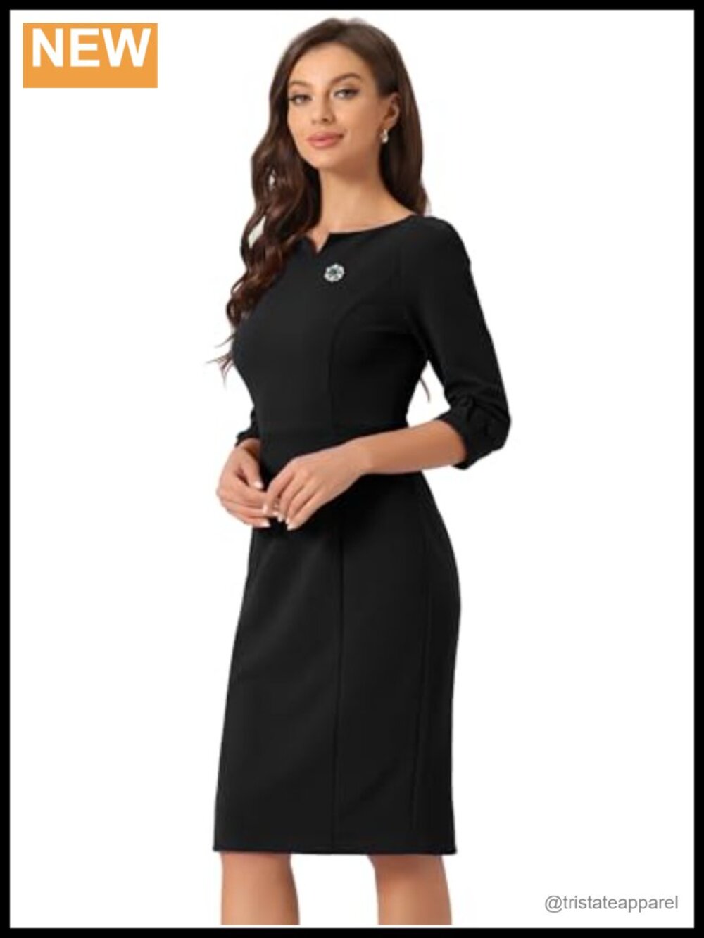 Women 3/4 Sleeve Sheath Midi Work Dress Business Casual Office